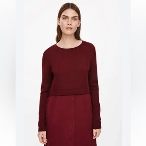 COS mini dress long sleeves crew neck wool and silk red Size Small
